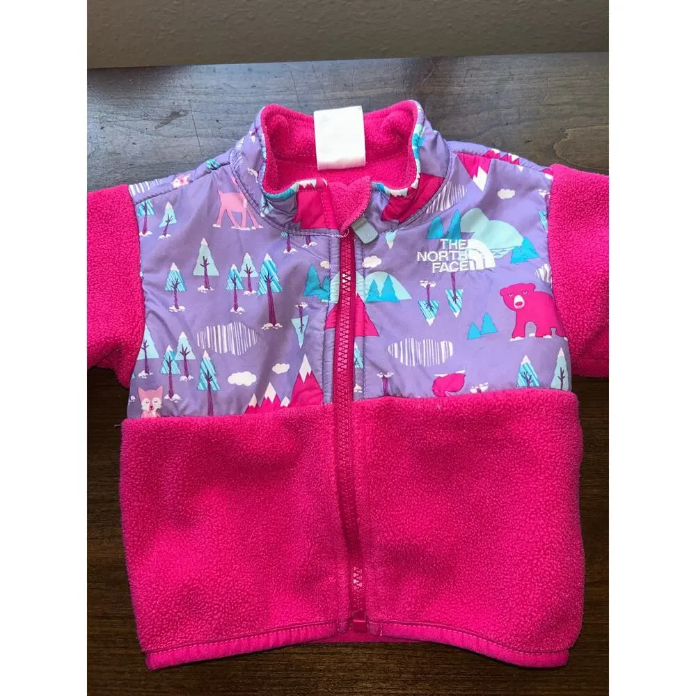 The North Face Infant 3-6 mon Denali Fleece Jacket pink forest animal print